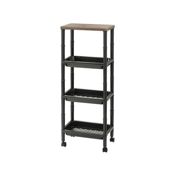 [2個セット] 不動技研 ウッドテーブルワゴン ブラック F-50302 組立品