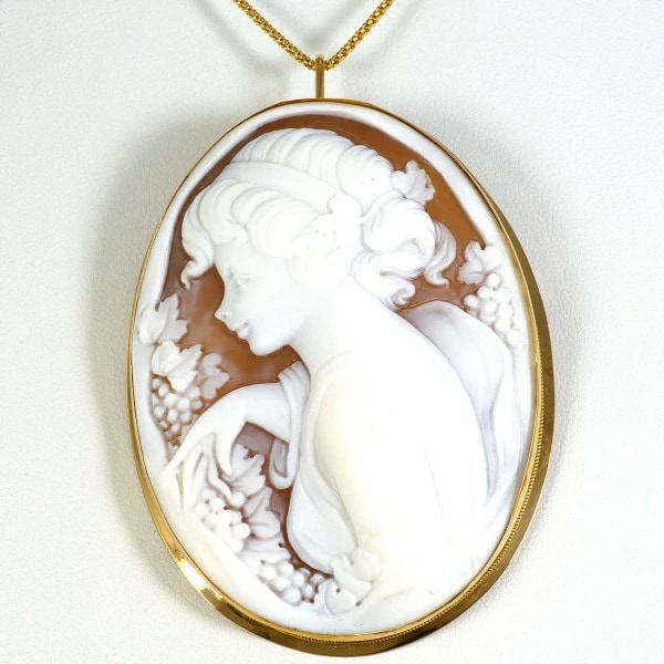 K18 18金 YG ネックレス ブローチ シェルカメオ カード鑑別書 ジュエリー 中古