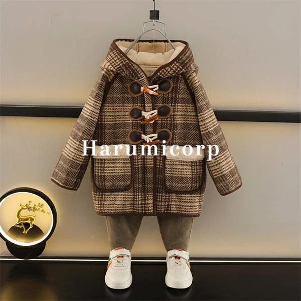 【即納】キッズ コート 裏起毛 男子 女子 冬 子供服 ジャケット 厚手 パーカー フード付き チェック柄 トレンチコート アウター ロングコート トップス 韓国子供服 ベビー服 おしゃれ 可愛い 暖