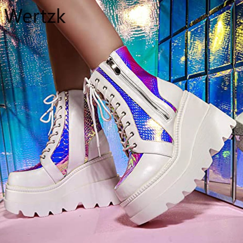 女性の厚底ブーツ カラフルなウェッジヒールの女性のブーツ パーティーシューズ 高級ブランド ラージサイズ 8,197円