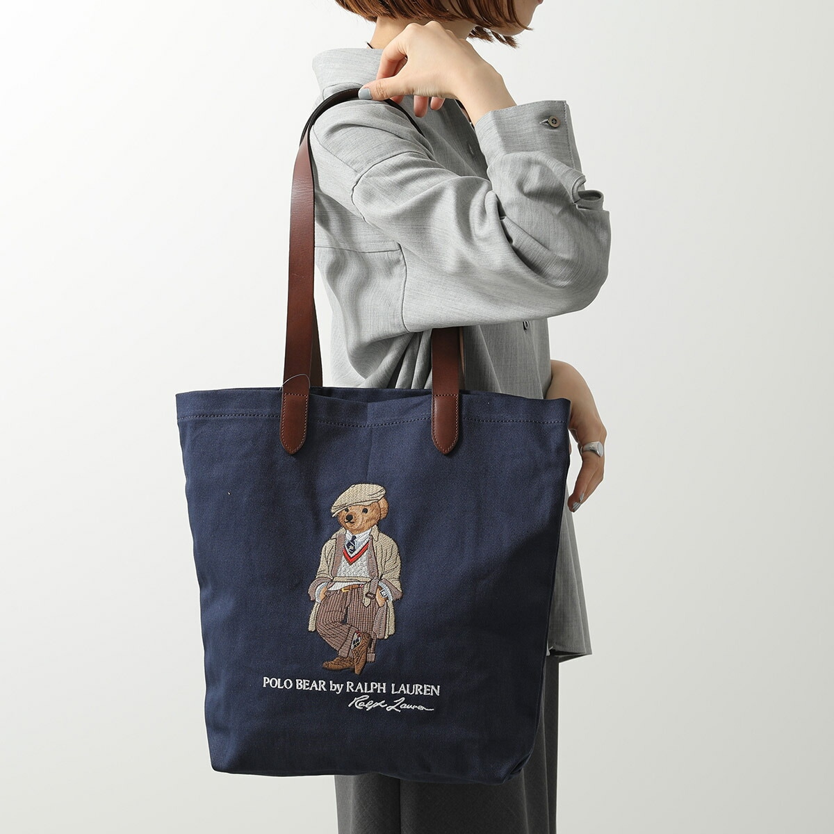 Polo Ralph Lauren ポロラルフローレン トートバッグ 405974589 レディース コットン ポロベア ロゴ 刺繍 ショッピングバッグ 鞄 001/NAVY