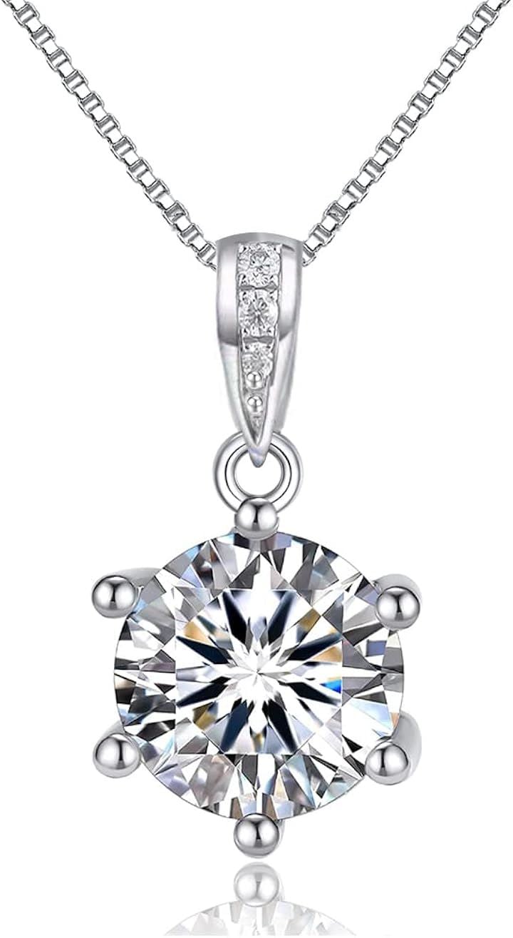 シルバー925 モアサナイト ネックレス 一粒ネックレス レディース エレガント ラウンド付き 40+5cmチェーン(8mm)