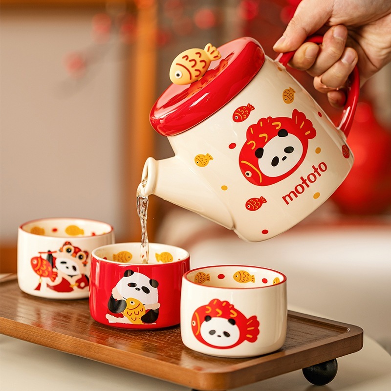 パンダ型セラミックティーポットセット新築祝い結婚祝いクリスマスプレゼントティーセットカップ