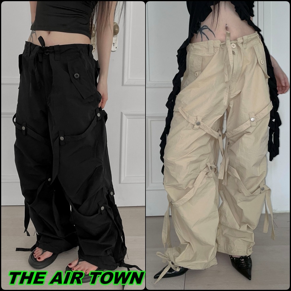 【THEAIRTOWN】Fk over strap nylon pants