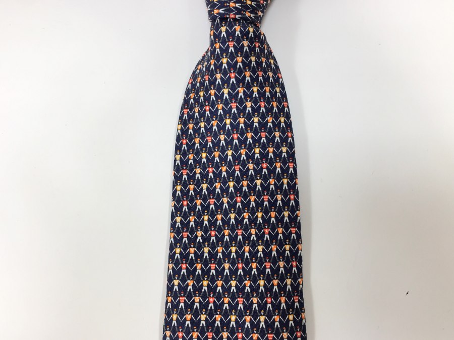 ネクタイ シルク ネイビー系 人物柄 【中古品】