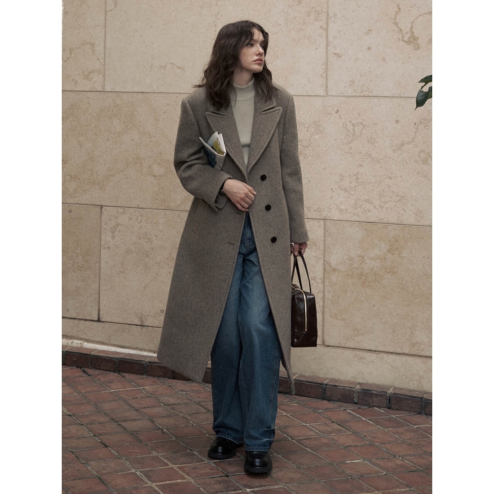 LOEUVRE オーバーサイズ ヘリンボーン ロングコート SW3WH413 46