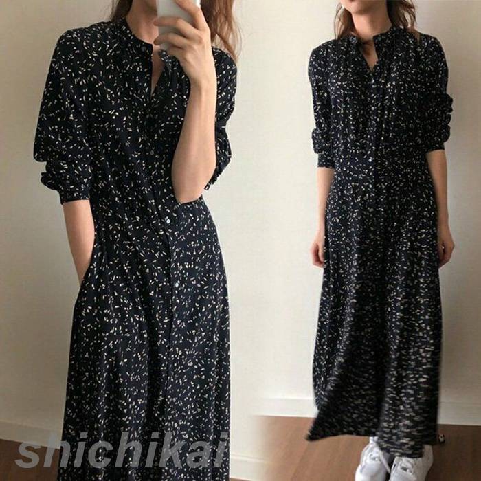 長袖ワンピース 30代 春夏秋 オシャレカジュアル韓国風 マキシワンピース THOM シフォンフレアスカート ゆったり WILLS 大人 レディース シャツワンピース 花柄 40代