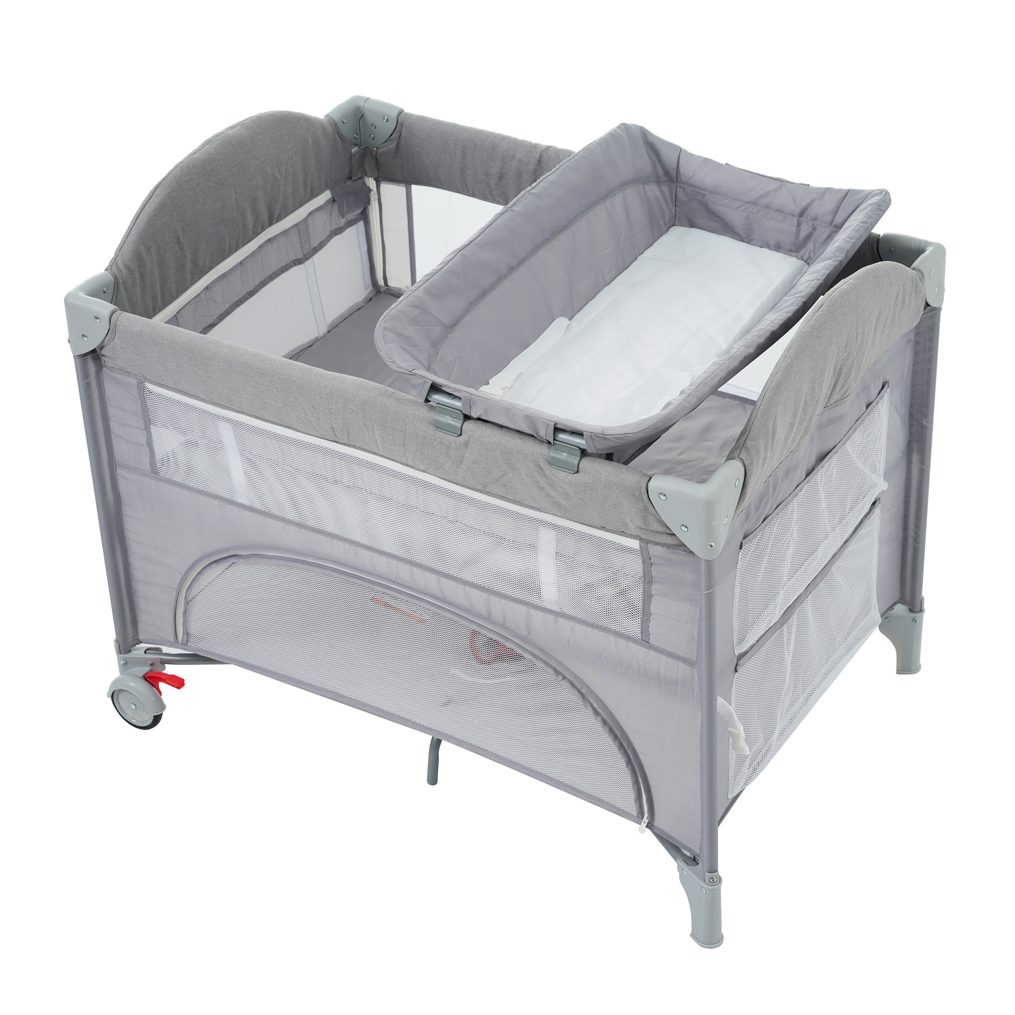 【安心保証】プレイヤード　折りたたみ ベビーサークル おむつ替えテーブル付 お昼寝マット　キャリーバッグ付 マットレス付　プレゼント　お誕生日　お祝い【グレー】