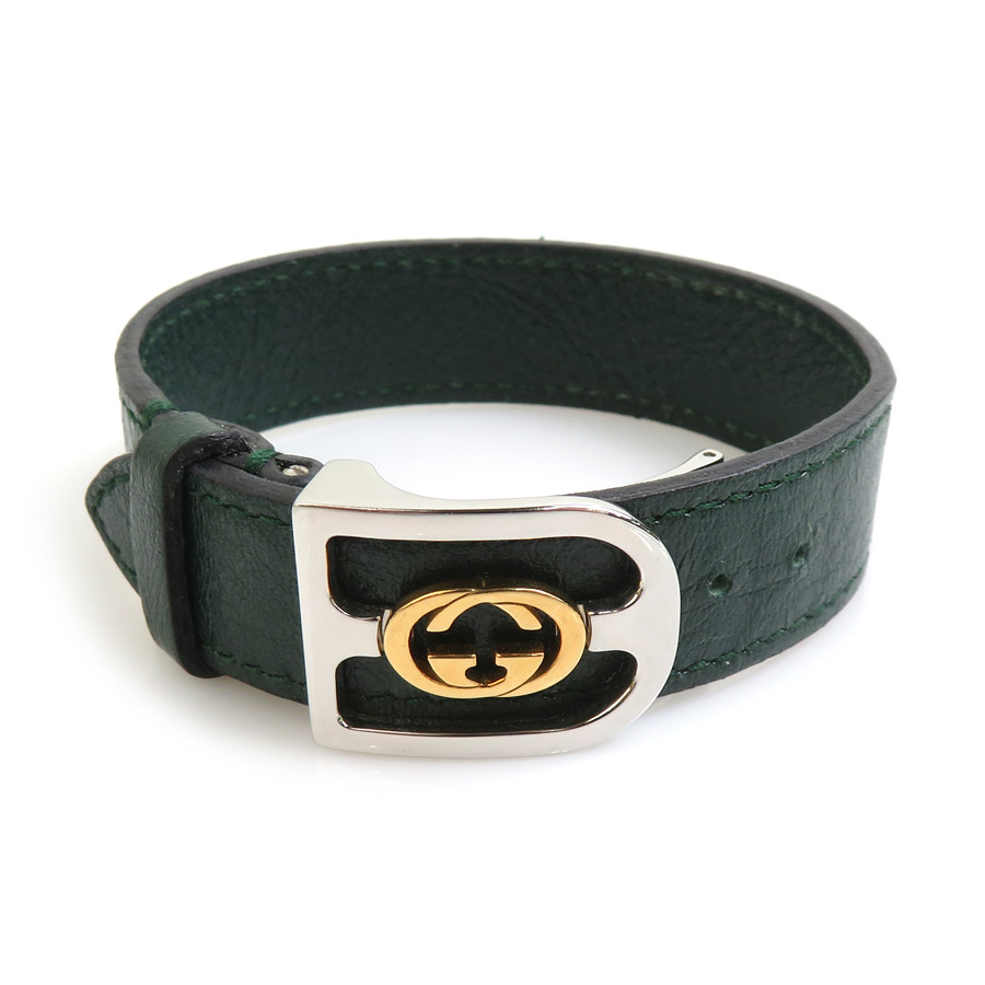 グッチ GUCCI ブレスレット インターロッキング レザー/ステンレススチール グリーン ユニセックス h30825f
