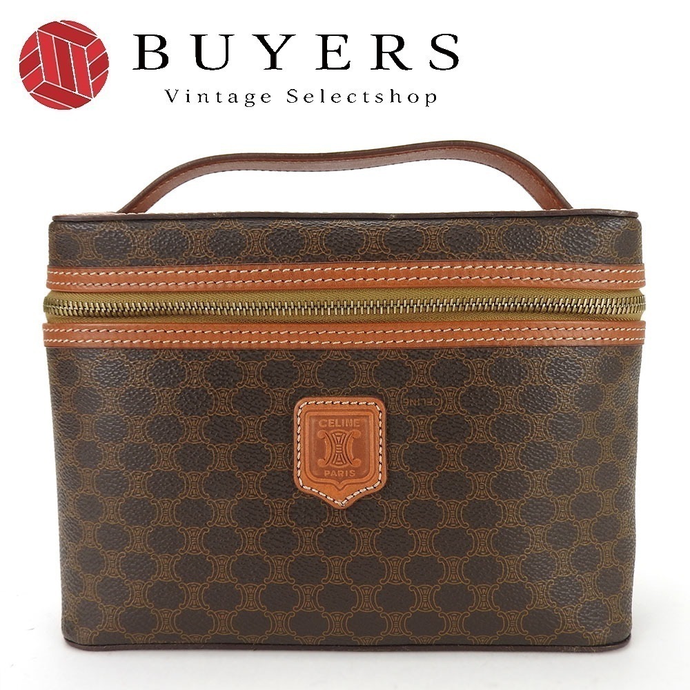 中古 ハンドバッグ マカダム PVC レザー ブラウン ゴールド金具 バニティバッグ ポーチ レディース 女性