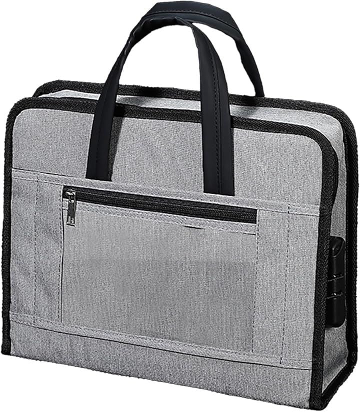 鍵付き パソコンバッグ タブレットケース パスワードロック ビジネスバッグ 印鑑入れ 重要書類 通帳 パスポート 出張 会議(グレー)