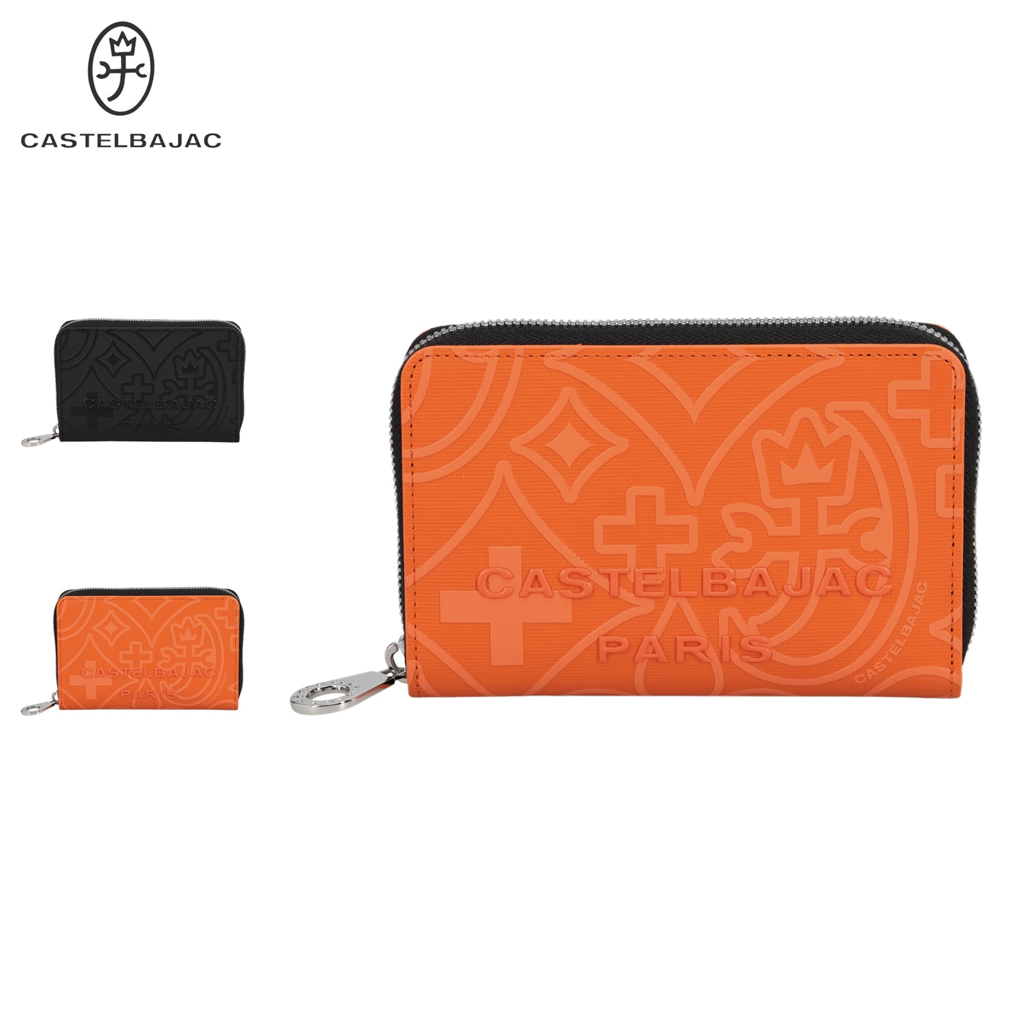 財布 二つ折り セミ長財布 メンズ 本革 ラウンドファスナー 小銭入れあり コンパクト ミカ ブラック オレンジ 黒 70614