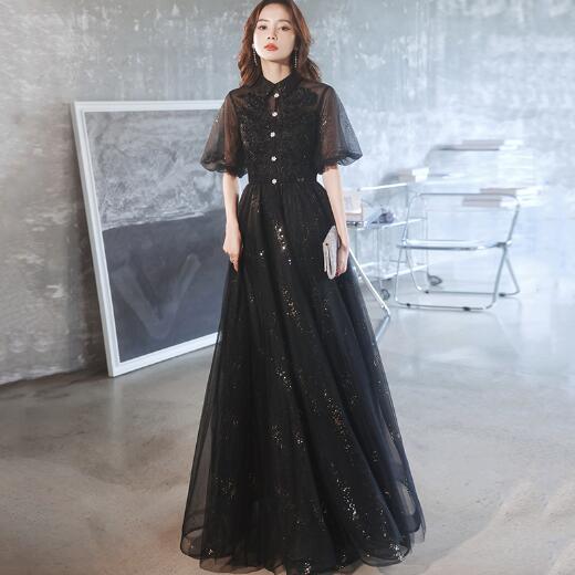 パーティードレス　黒　ロングドレス　ドレス　半袖　カラードレス　二次会　結婚式　大きいサイズ　披露宴