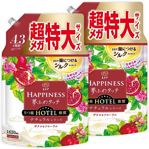 【まとめ買い】[大容量] レノア ハピネス 夢ふわタッチ 柔軟剤 ナチュラルシリーズ ザクロ&フローラル 詰め替え 1620mL×2袋