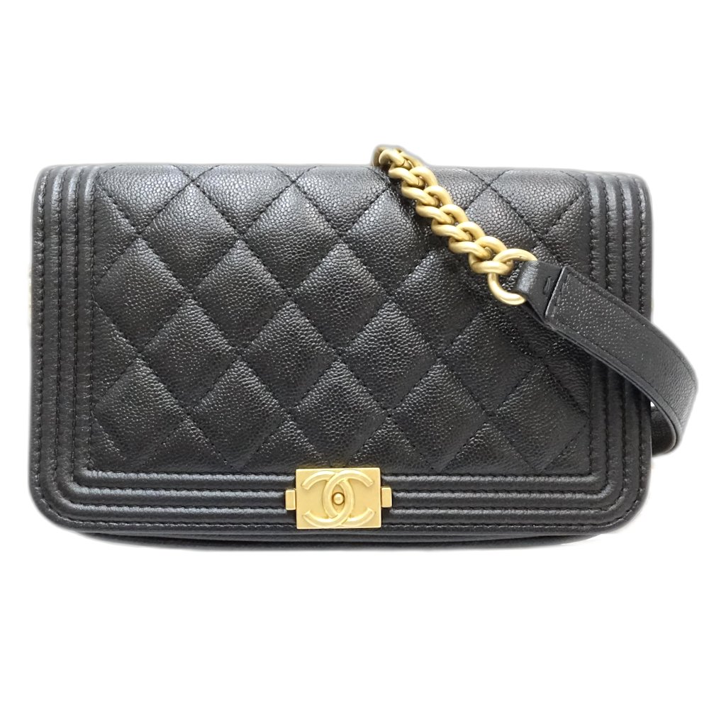 ボーイシャネル A81969 ウォレットチェーン キャビアスキン ブラック/181348【中古】