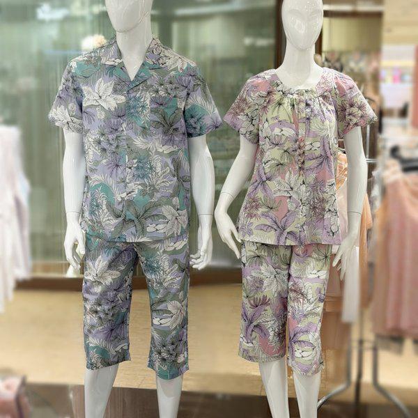 男性/女性 綿100% ヤシの木プリント パジャマセット (WPA7191M/WPA7191W)