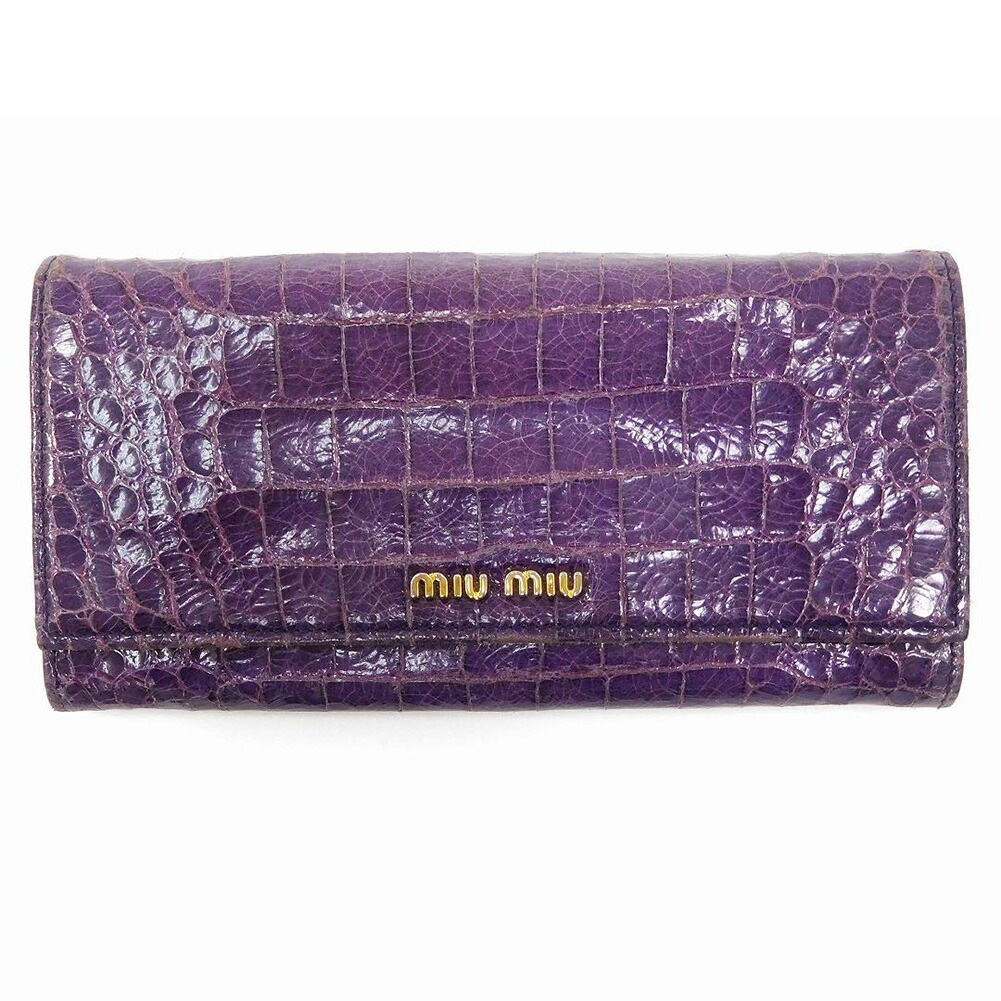 長財布 クロコ調 パープル レディース 中古