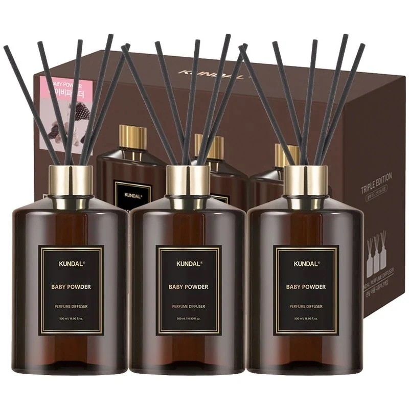 クンダル パフューム ディフューザー 500ml 3p + 繊維スティック 15p セット ベビーパウダーの香り