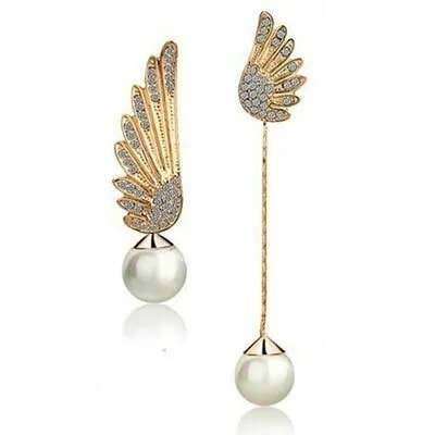 エンジェルパールピアス 1ペア販売 両耳 翼 羽根 ウイング 真珠 揺れる ロングチャーム 金色 ゴールド 女性 レディース プレゼント 入学式 卒業式 綺麗 大人 発表会 ew-00-00339