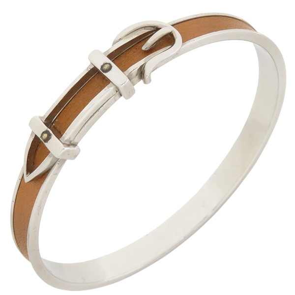 エルメス HERMES ブレスレット ベルト メタル レザー ブラウン×シルバー シルバー金具【中古】