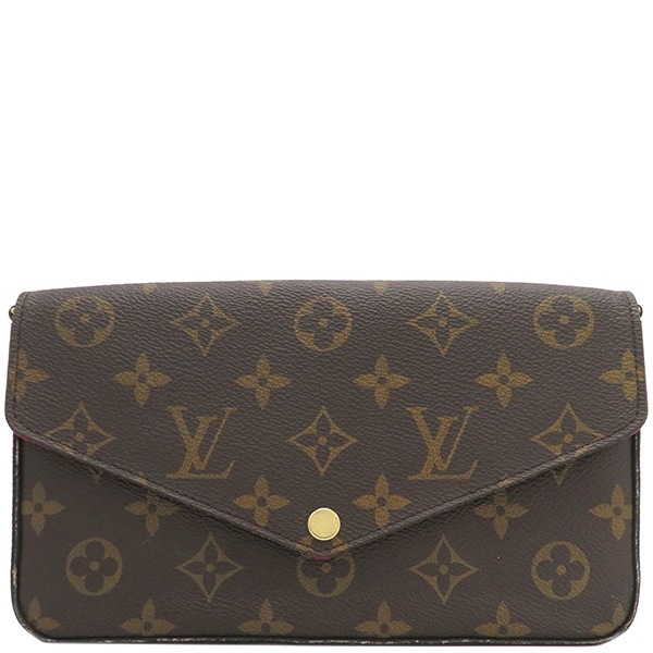 ルイヴィトン LOUIS VUITTON チェーンウォレット ポシェット フェリシー モノグラムキャンバス フューシャ ゴールド金具 チェーンショルダー ポーチ 茶 赤 M81896 MI1186【中 100,837円