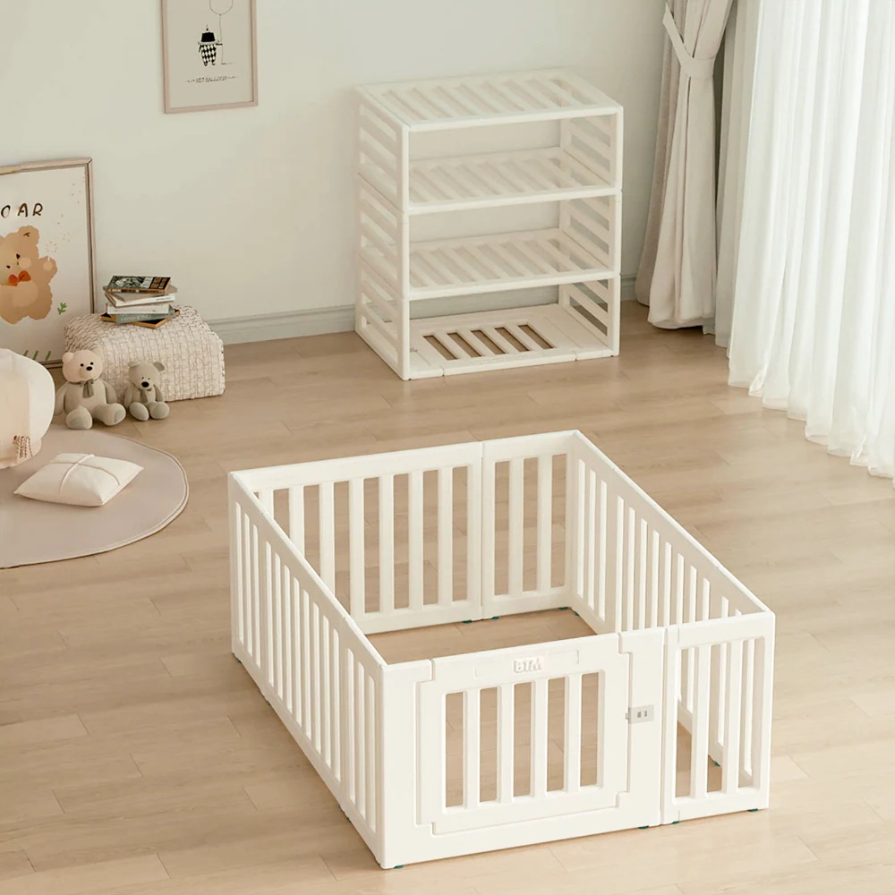 1723ベビーサークル 内径122*150cm 外径変形可能 収納棚へ変身可能 扉付き ベビーゲート ベビーフェンス プレイヤード 簡単組立 柵 キッズ【内径122*150cm】