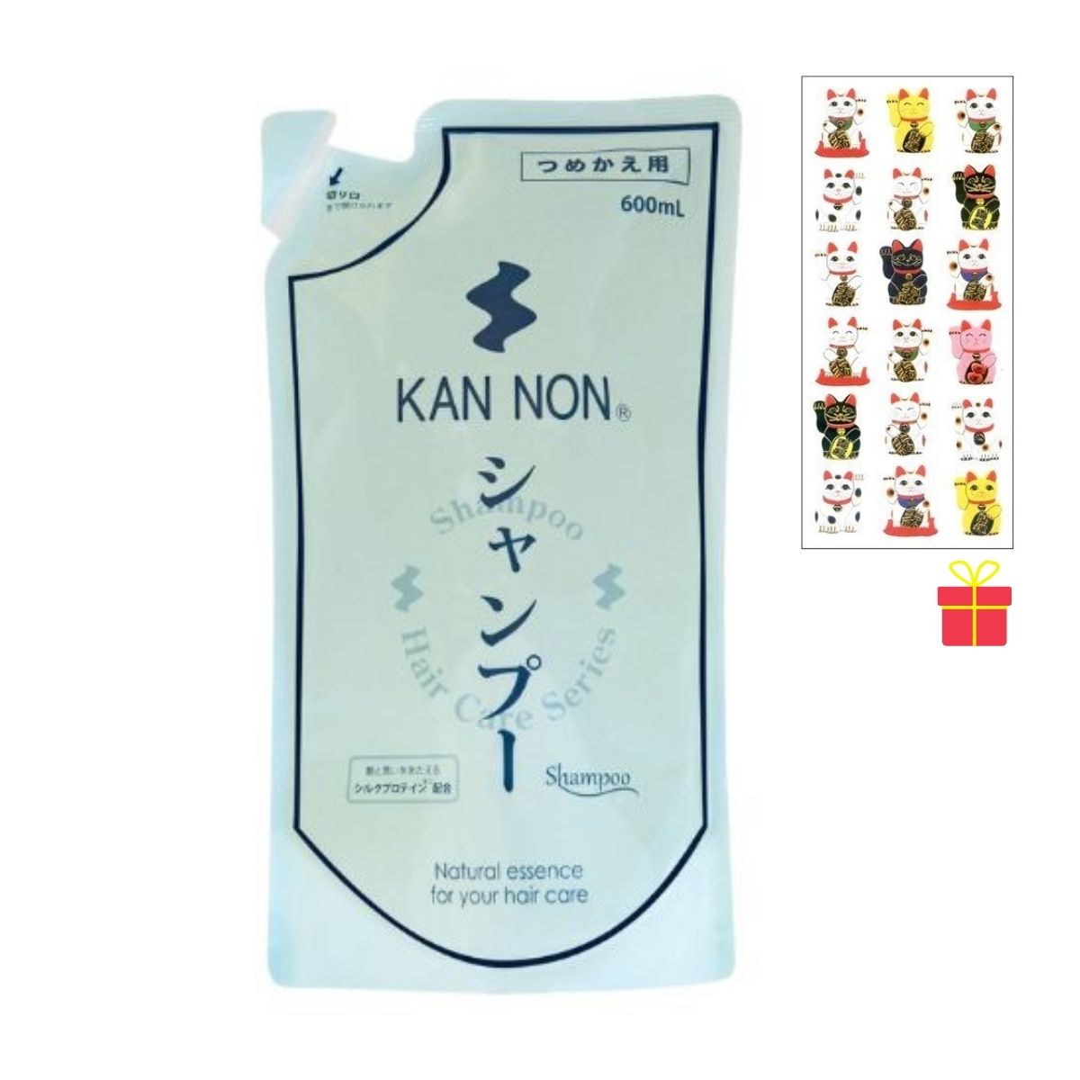 観音温泉 シャンプー 詰替用 600ml【12個セット】【金運招き猫シール1枚付】温泉水配合 アミノ酸系 ヘアケア 温泉コスメシャンプー