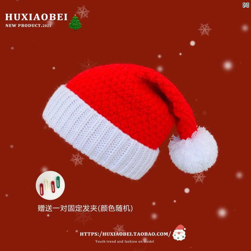 帽子　冬　かわいい　　ファッション クリスマス 装飾 レッド ウール 帽子 秋冬 暖かい サンタクロース ベルト かわいい 写真 ニット 帽 学生