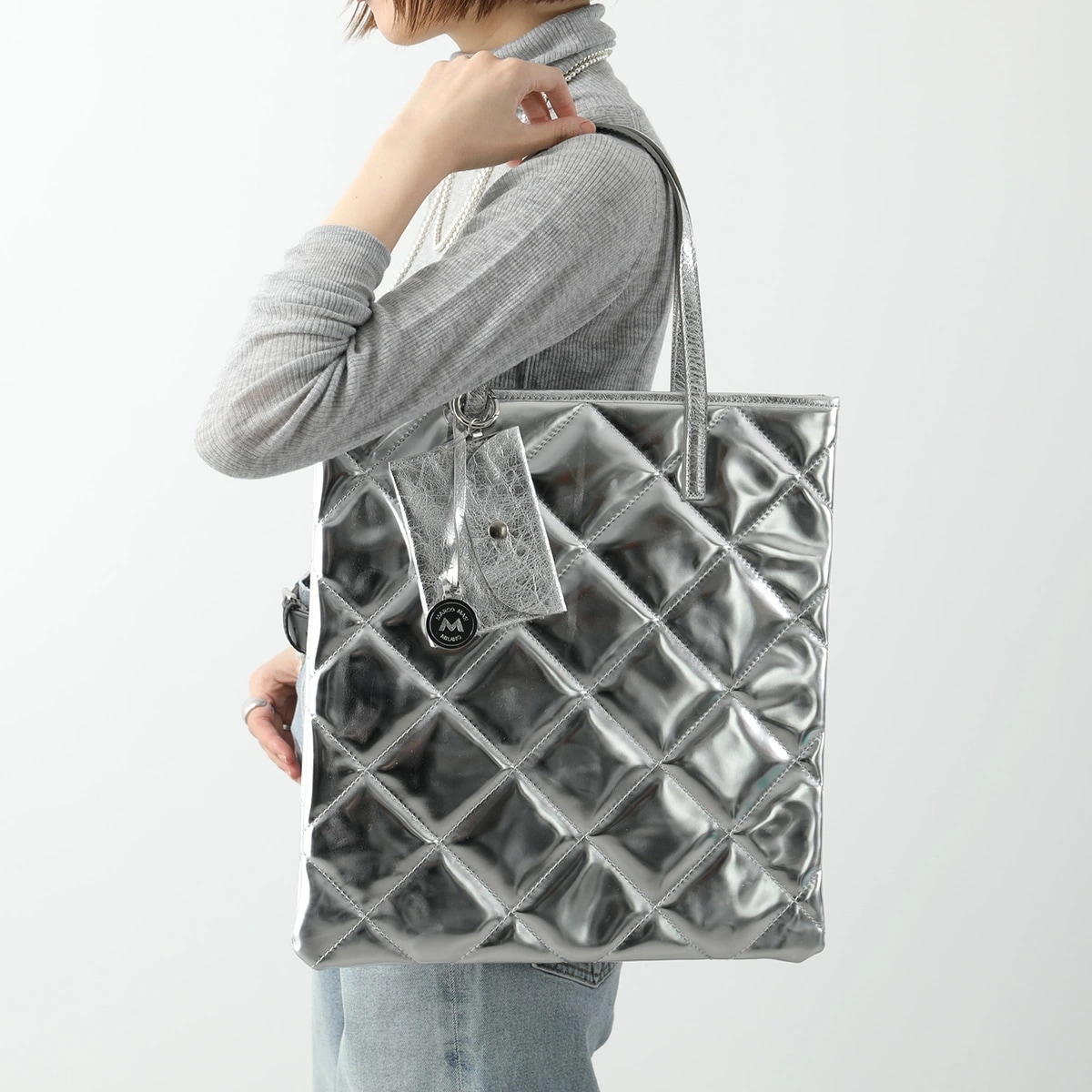MARCO MASI マルコマージ トートバッグ 3575 ECOTR-VI レディース ラミナート レザー キルティング ポーチ付き A4 鞄 SILVER