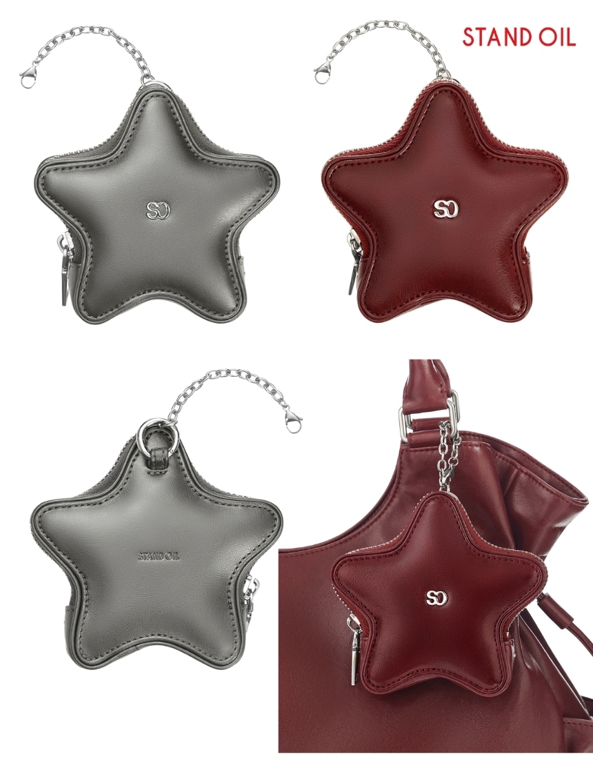 韓国限定 韓国人気 ファッション トレンド アクセサリー スター ポッド キーリング キーホルダー2(カラー) - Metallic Gray / Red Wine