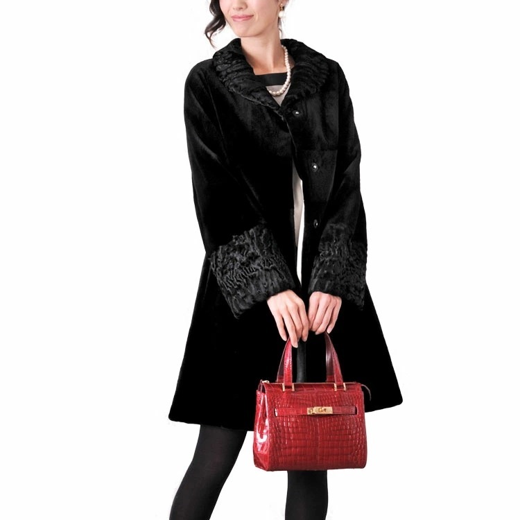 ミンクコートシェアード加工スワカラトリミングロング着丈90cmブラック/レディー