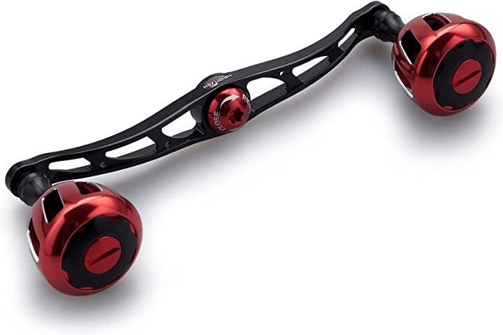 130mm リール ハンドル 32mmノブ搭載 シマノ ダイワ アブガルシア 通用 ベイトリール Wheel Series ブラック＆レッド( ブラック(ハンドル)＆レッド(ノブ))