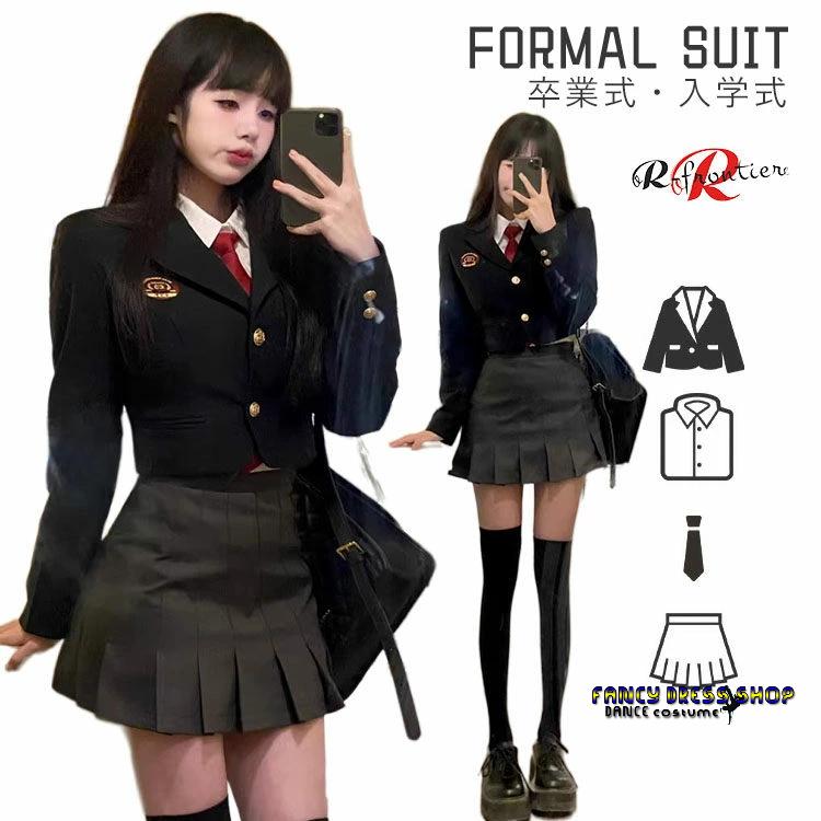 【制服標準装備】韓国 制服 卒業式 スーツ 女の子 150 160 ゆったりサイズ なんちゃって制服 セット 卒服 女の子 ブレザー シャツ 長袖 ネクタイ タイトスカート ハイウエスト 女