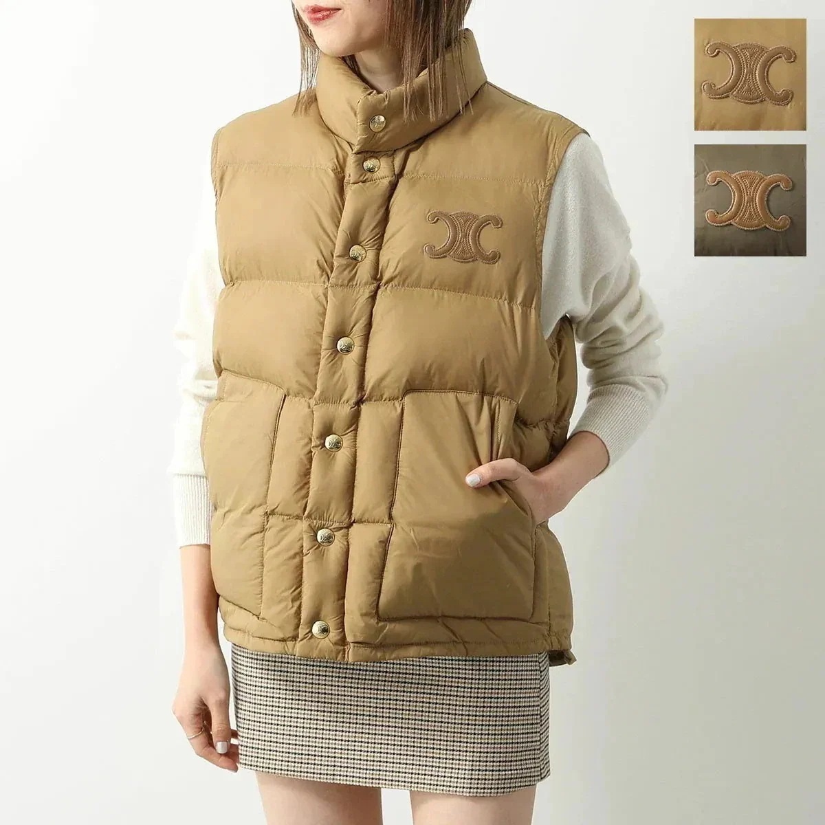 CELINE セリーヌ 中綿ベスト 2W987906V.04CC 2W987906V.02KK レディース ナイロン トリオンフ ジレ スタンドカラー キルティ