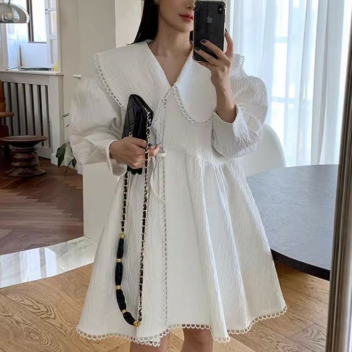 年 春夏 新作 ふくれジャガード ビッグカラー ラップ ミニ ワンピース