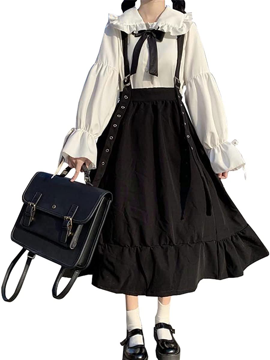 ワンピース レディース シャツ＋スカート+リボン 3点セット ロリータ 学院風 森ガール 原宿系 か