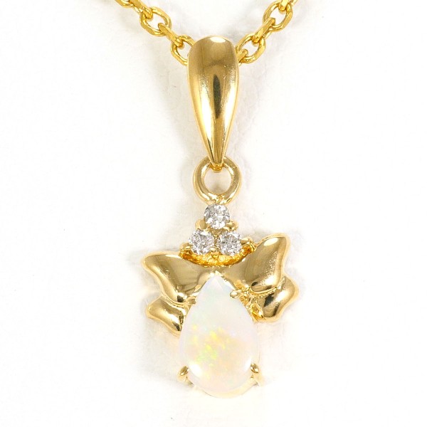 K18 18金 YG イエローゴールド ネックレス オパール ダイヤ ジュエリー 中古