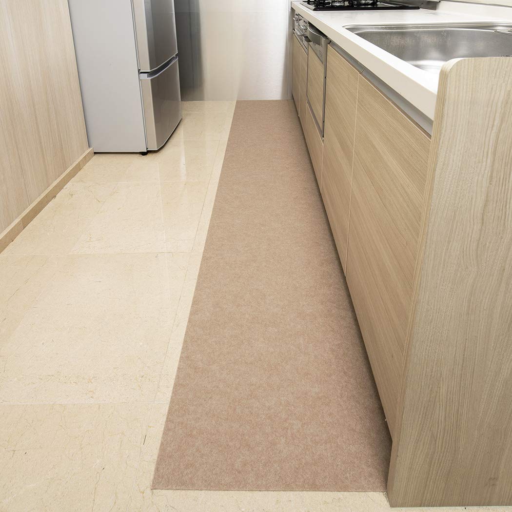 【日本製 撥水 消臭 洗える】サンコー キッチンマット ずれない 台所マット ロング 45×250cm ベージュ おくだけ吸着 KR-48