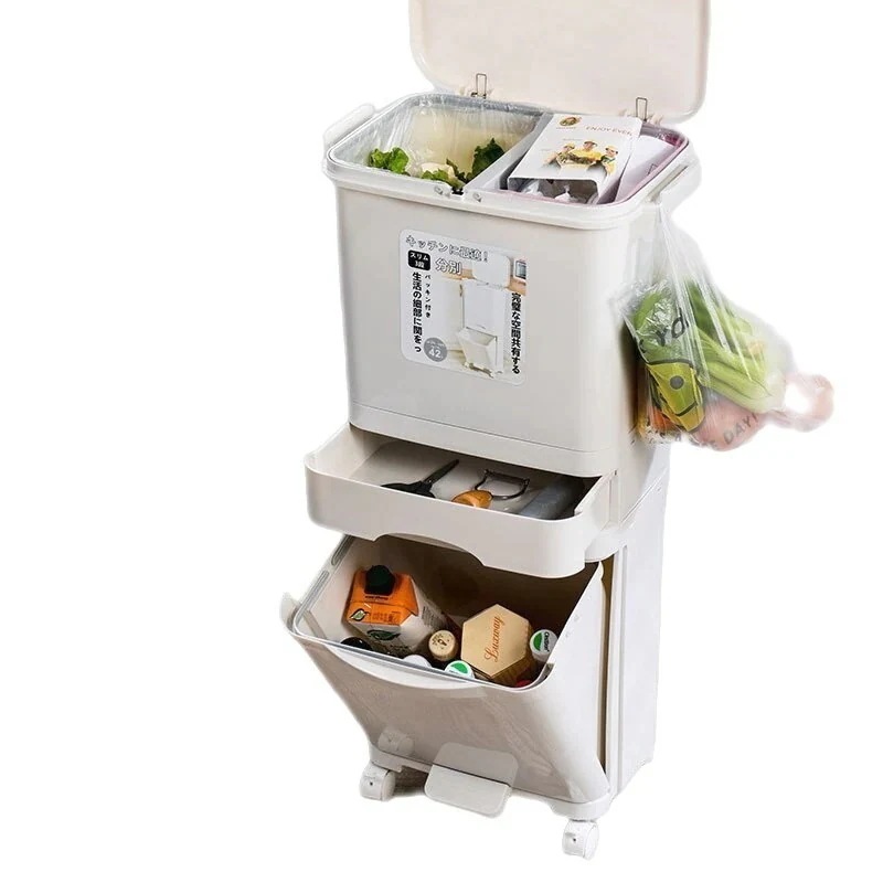 特大消臭簡易乾湿分別ゴミ箱 ふた付き クリエイティブキッチン 二重分別ゴミ箱 向け