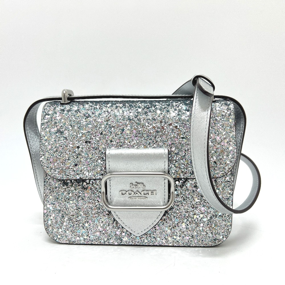 ショルダーバッグ スパンコール モーガンスクエア カバン バッグ ショルダー 斜め掛け レザー シルバー
