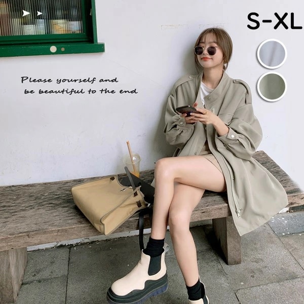 レディース コート 春アウター スプリングコート トレンチコート ミディアム丈 ジャケット レディース ウォッシュコットン 薄手 フードなし ジャケット テロンチ 秋 ゆるコート 韓国風 シンプル 無