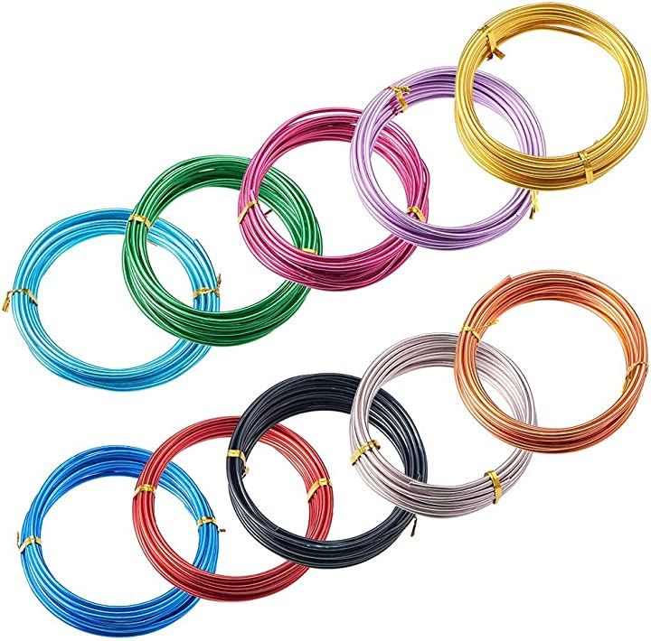 PandaHall アルミワイヤー ミックス 10巻セット カラー クラフトワイヤー アーティスティックワイヤー 副資材 混合色 DIY用(5m/巻きランダムなカラー, 3mm)