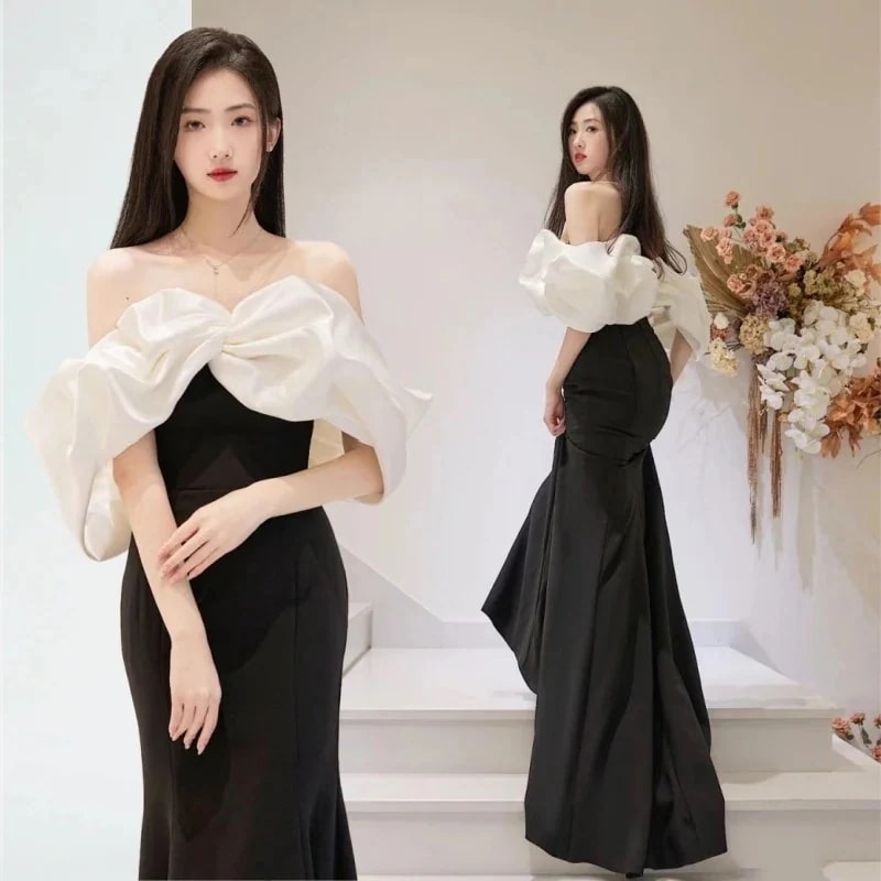 【急速出荷!】パーティドレスウエディングドレスレディースビスチェフォーマルドレスノースリーブ体型カバー黒に白花嫁ドレス海外挙式お呼ばれ結婚式演奏会ドレスロングドレスファスナー今日は30パーセント