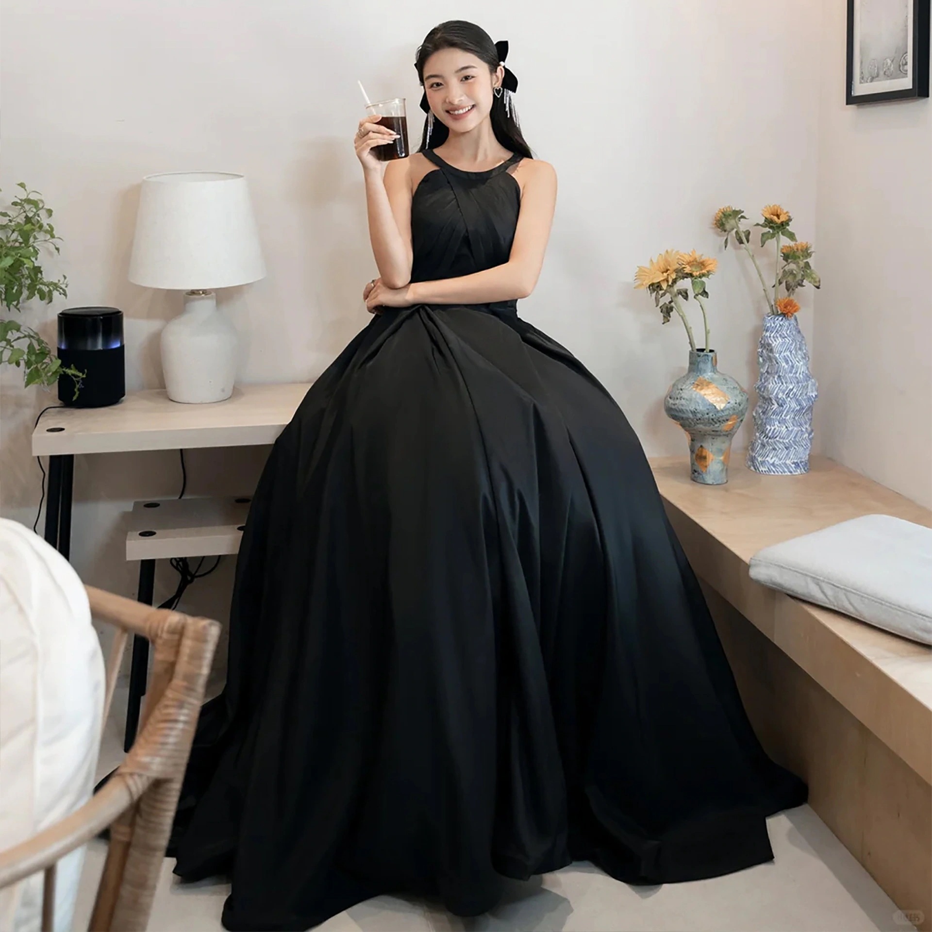 5韓系シンプル フレンチサテン ドレス パーティー ワンピース おしゃれ ウエディングドレス イブニングドレス パーティードレス 7,119円