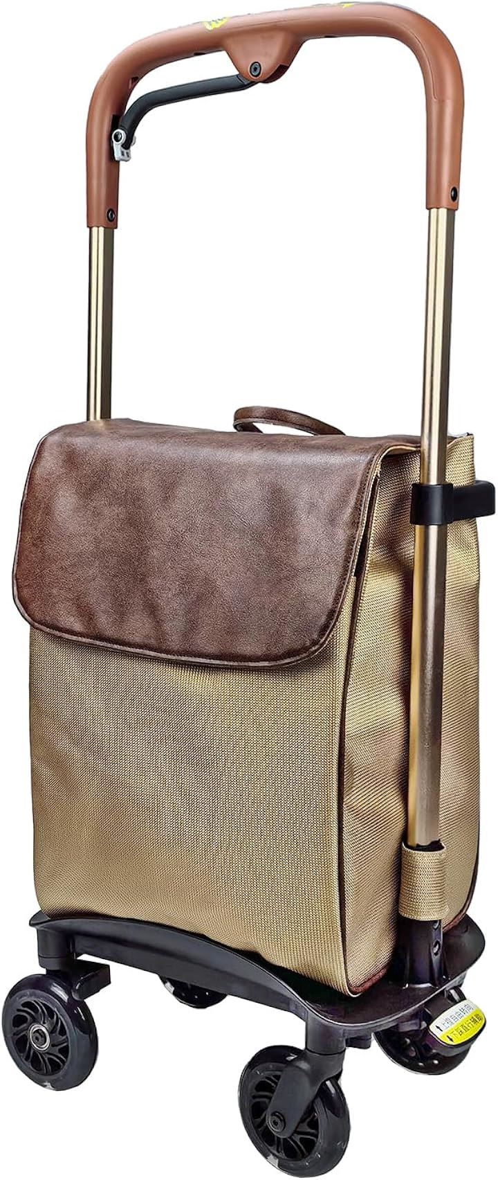 ショッピングカート ショッピングキャリー 横押し 4輪買い物カート 軽量カート コンパクト 静音タイヤ 大容量40L アルミ製 キャリーカート 組み立て不要 収納便利(ベージュ) 17,100円