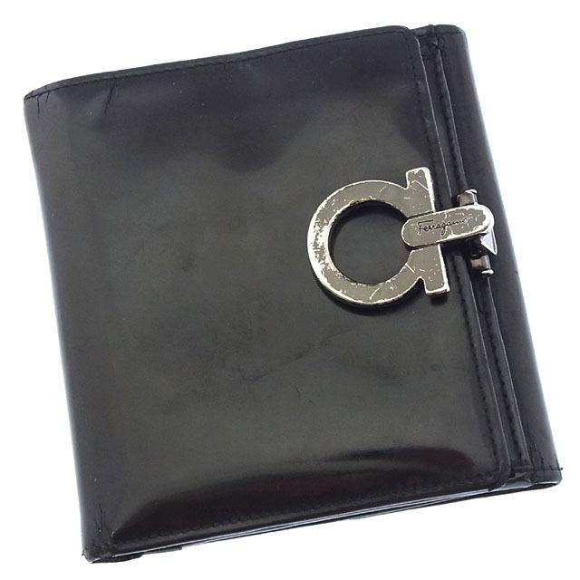 Wホック財布 二つ折り コンパクトサイズ ガンチーニクリップ ブラック ブラックシルバー 中古 8,078円