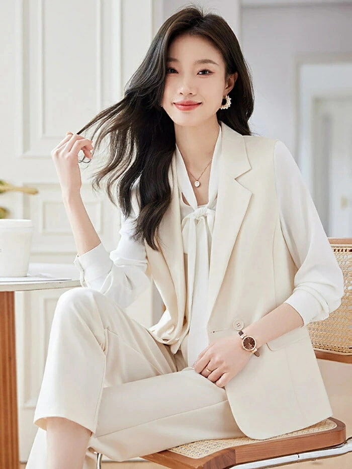 人気新作スーツ レディース セットアップ セレモニースーツ ジレ パンツ 2点セット パンツスーツ 上下セット テーパードパンツ マ コーデ 通勤 オフィス シンプル エレガント ベストスーツ フォー