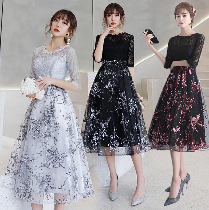 部分即納 パーティードレス longdress ロングドレス パーティドレス ミモレ丈 花柄 ウェディングドレス ウエディング ドレス 二次会花嫁 ブライズメイド お呼ばれ ワンピース ミモレ丈 ロン