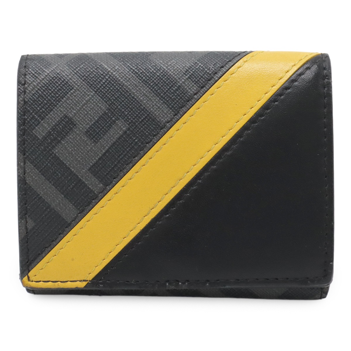ダイアゴナル ズッカ柄 コンパクトウォレット 3つ折財布 三つ折り長財布 PVC レザー ブラック 黒 イエロー 黄色 グレー 7M028