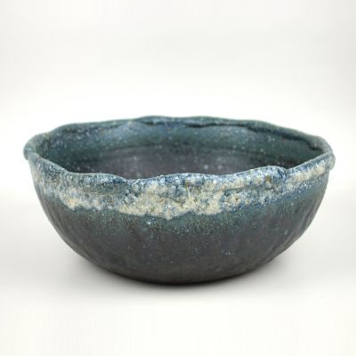 スイレン鉢 水鉢 睡蓮鉢 めだか鉢 青窯変手ひねり水鉢 11号サイズ 直径34cm 高さ13.5cm 信楽焼 陶器鉢 水草 金魚鉢 はす鉢 水盤 ビオトープ 盆栽妙